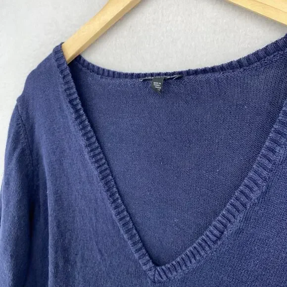 EILEEN FISHER Sweater XL Organic Linen Boxy V-Neck Pullover Jumper Blue - Picture 2 of 11